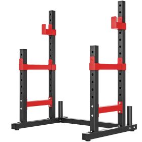 Adjustable Squat Rack, 660lbs Multi-Functional Bench Press Rack for Weight Lifting Home Gym Strength Training, Red