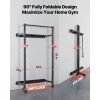Folding Power Cage, Wall-Mounted Power Rack Squat Rack, Multifunctional Strength Training Workout Equipment with Landmine Holder, Adjustable J-Hooks &