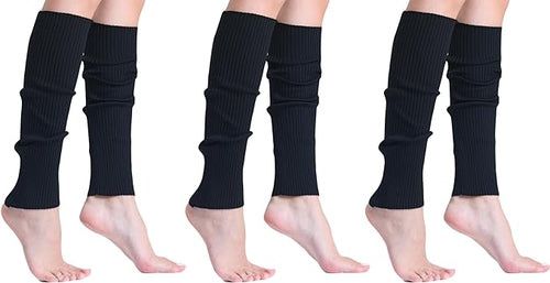 3 Pairs Knitted Leg Warmers for Women - 80s Style, One Size (Color: Black, size: One Size)