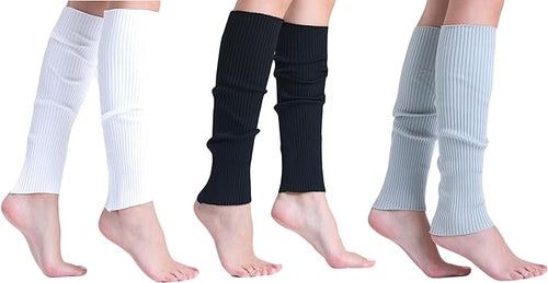 3 Pairs Knitted Leg Warmers for Women - 80s Style, One Size (Color: White-Black-Gray, size: One Size)