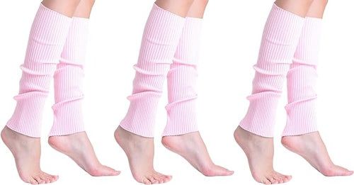 3 Pairs Knitted Leg Warmers for Women - 80s Style, One Size (Color: Pink, size: One Size)