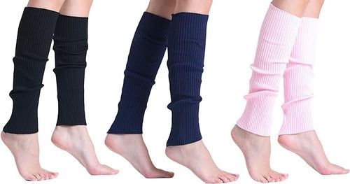 3 Pairs Knitted Leg Warmers for Women - 80s Style, One Size (Color: Black-Navy-Pink, size: One Size)