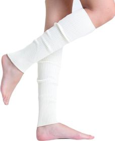 1 Pair Women's Knitted Cotton Leg Warmers for Cold Weather 21 Inches (Color: Ecru, size: One Size)