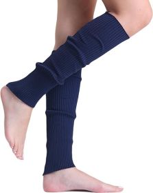 1 Pair Women's Knitted Cotton Leg Warmers for Cold Weather 21 Inches (Color: Navy, size: One Size)