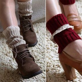 Vintage Style CableKnit At Your Feet Leg Warmer Socks With Lace (Color: Coco)