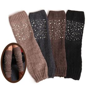 Miss Pearly Legs Leg Warmers With Pearls And Crystals (Color: Charcoal Grey)