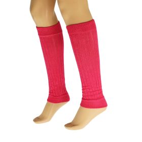 Cotton Leg Warmers Boot Socks Retro Style Knitted Retro Baggy Leg Warmer (Color: Fuchsia)