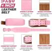 Pink Leather Weight Lifting Belt, Men & Women 4 Inch Wide Strength Training Belt Metal Buckle & Padded Lumbar Support Adjustable Workout  for Deadlift